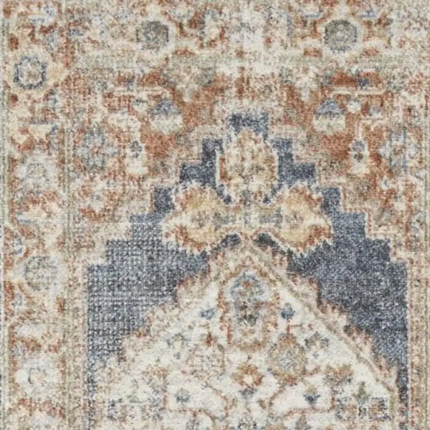 8' Denim Blue Oriental Power Loom Distressed Washable Runner Rug Photo 3