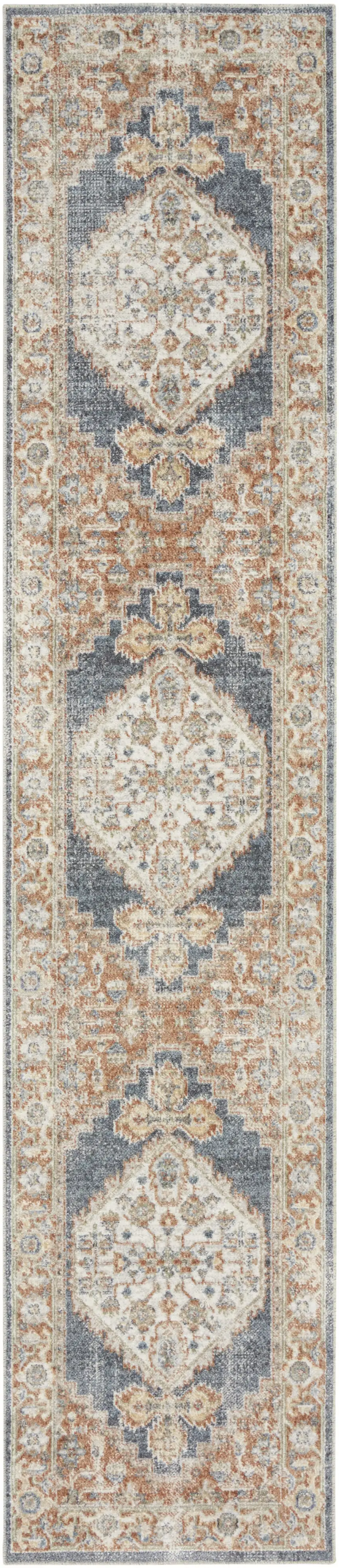 8' Denim Blue Oriental Power Loom Distressed Washable Runner Rug Photo 3