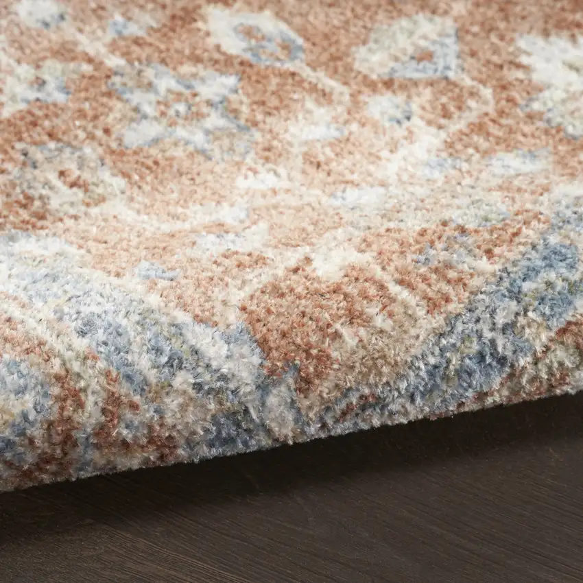 8' Denim Blue Oriental Power Loom Distressed Washable Runner Rug Photo 5