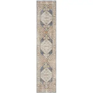 Photo of 8' Denim Blue Oriental Power Loom Distressed Washable Runner Rug