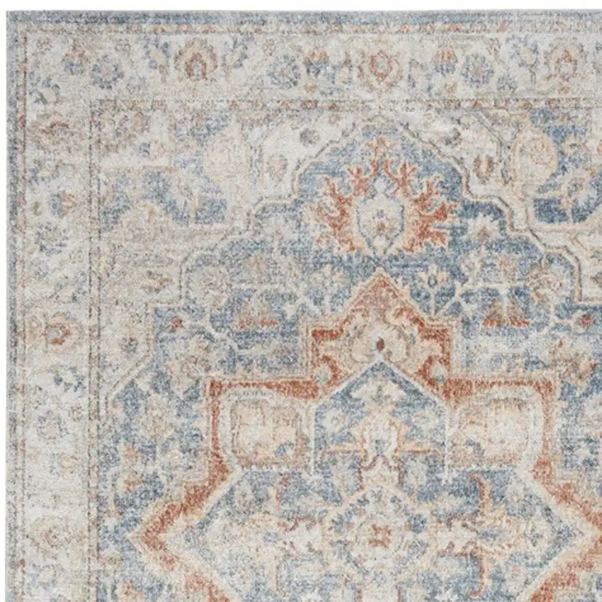 8' Denim Blue Oriental Power Loom Washable Runner Rug Photo 5