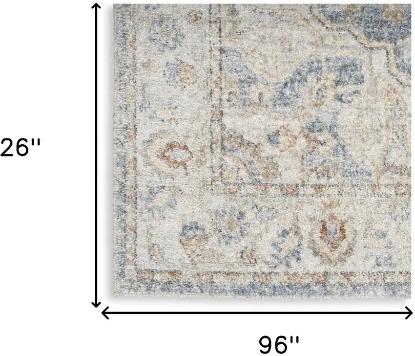 8' Denim Blue Oriental Power Loom Washable Runner Rug Photo 5