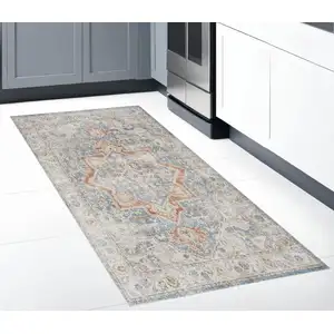 Photo of 8' Denim Blue Oriental Power Loom Washable Runner Rug