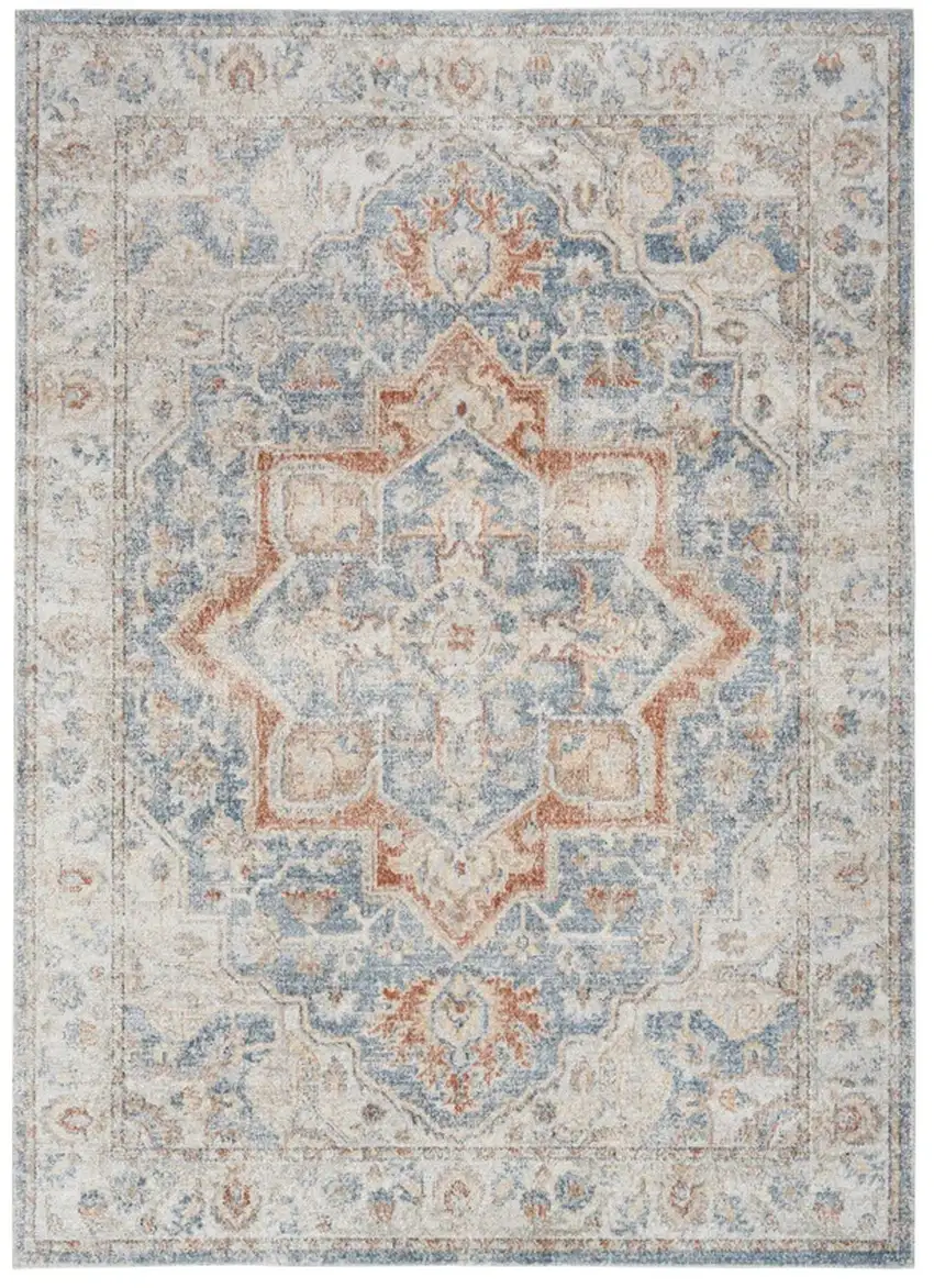 8' Denim Blue Oriental Power Loom Washable Runner Rug Photo 2