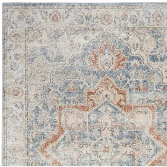 8' Denim Blue Oriental Power Loom Washable Runner Rug Photo 3