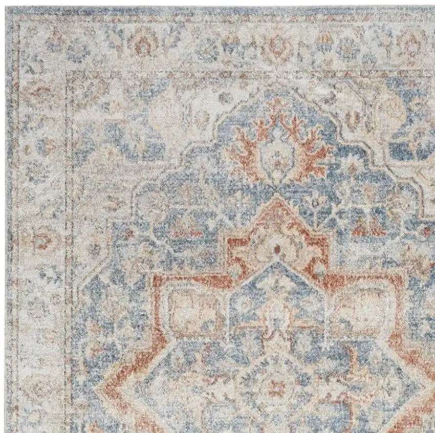 8' Denim Blue Oriental Power Loom Washable Runner Rug Photo 3