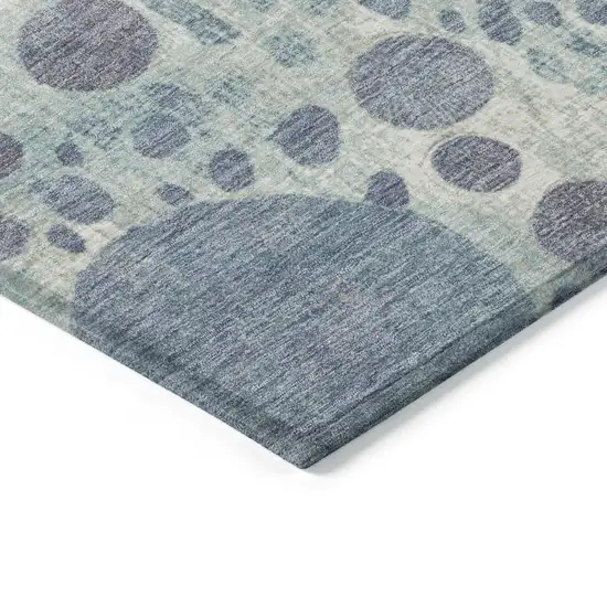 8' Denim Blue Peach And Artichoke Green Round Geometric Washable Indoor Outdoor Area Rug Photo 7