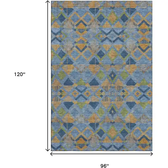 8' Denim Blue Peach And Green Geometric Washable Area Rug With UV Protection Photo 6