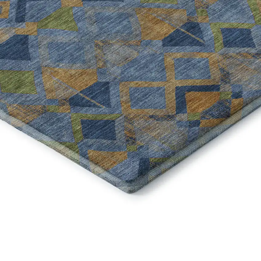 8' Denim Blue Peach And Green Geometric Washable Area Rug With UV Protection Photo 7