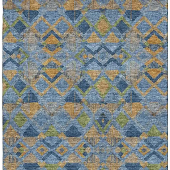 8' Denim Blue Peach And Green Geometric Washable Area Rug With UV Protection Photo 3
