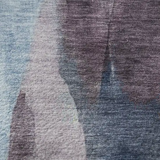 8' Denim Blue Purple And Beige Abstract Washable Round Rug With UV Protection Photo 9