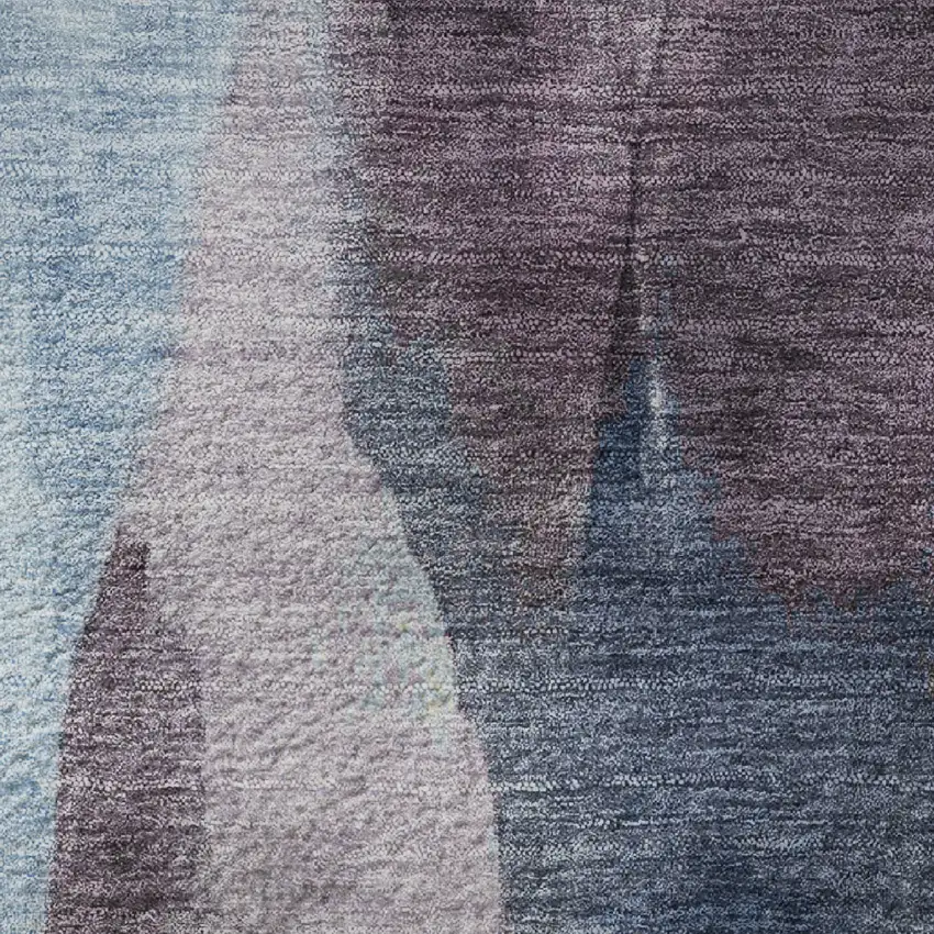 8' Denim Blue Purple And Beige Abstract Washable Round Rug With UV Protection Photo 9