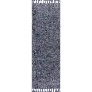 Photo of 8' Denim Blue Runner Rug With Fringe