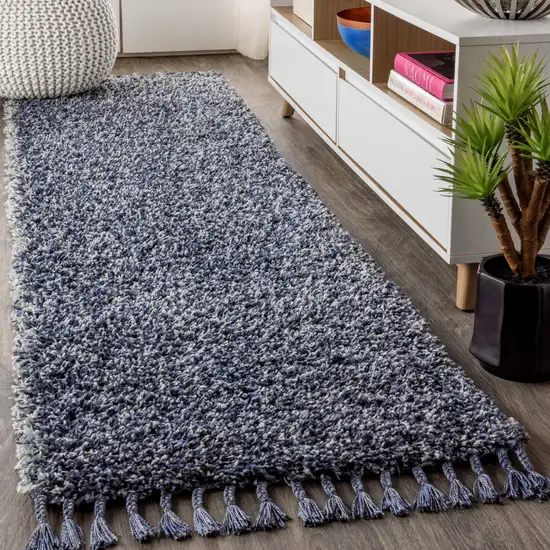 8' Denim Blue Runner Rug With Fringe Photo 3