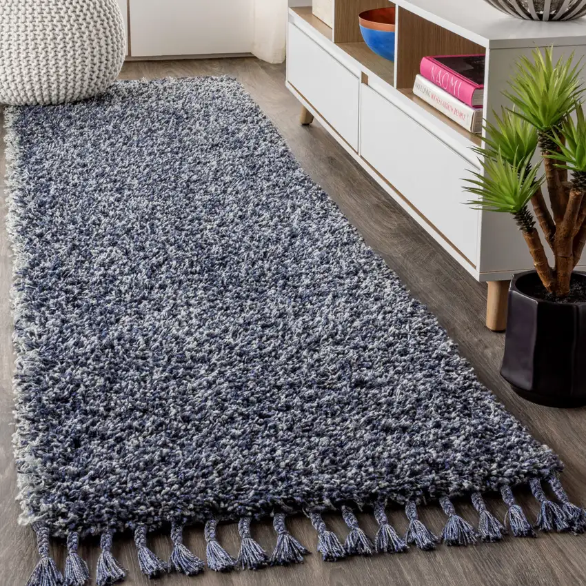 8' Denim Blue Runner Rug With Fringe Photo 3