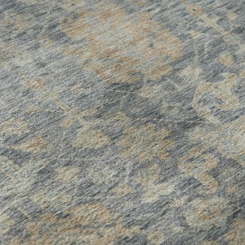 8' Denim Blue Rust And Beige Damask Washable Round Rug With UV Protection Photo 7