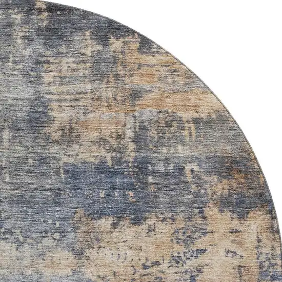 8' Denim Blue Silver And Beige Abstract Washable Round Rug With UV Protection Photo 3