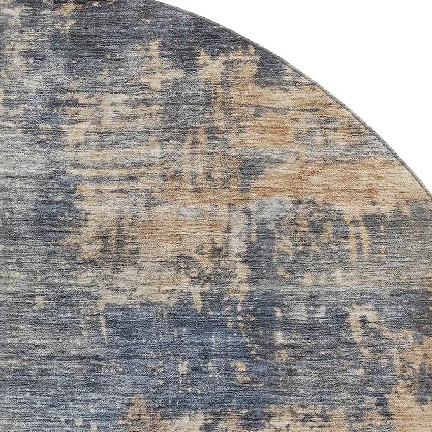 8' Denim Blue Silver And Beige Abstract Washable Round Rug With UV Protection Photo 2