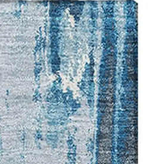 8' Denim Blue Silver And Gray Abstract Washable Area Rug With UV Protection Photo 2