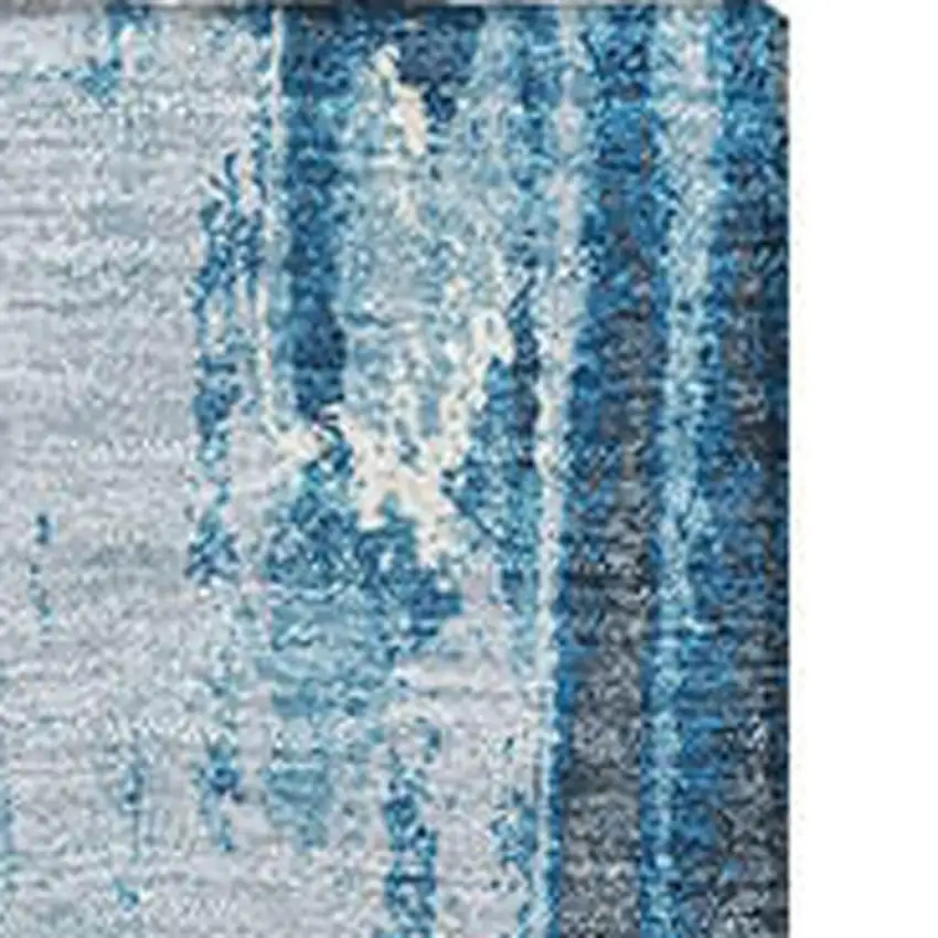 8' Denim Blue Silver And Gray Abstract Washable Area Rug With UV Protection Photo 2