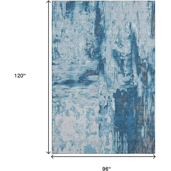 8' Denim Blue Silver And Gray Abstract Washable Area Rug With UV Protection Photo 9
