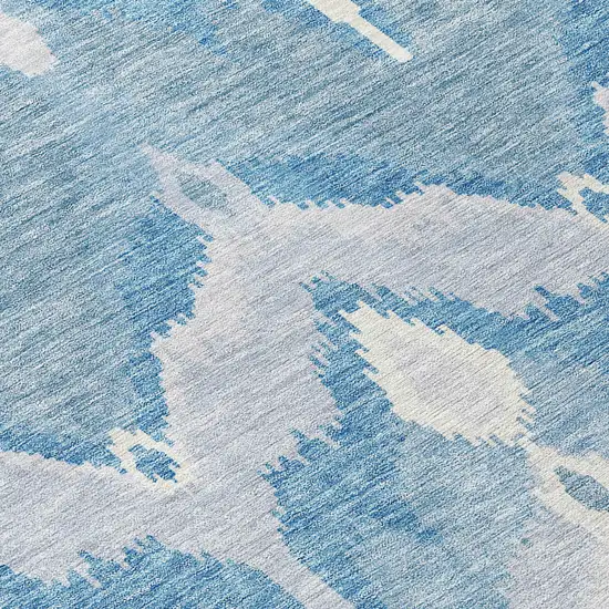 8' Denim Blue Sky Blue And Ivory Round Ikat Washable Indoor Outdoor Area Rug Photo 9