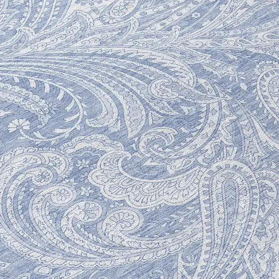 8' Denim Blue Sky Blue And Ivory Round Paisley Washable Indoor Outdoor Area Rug Photo 8