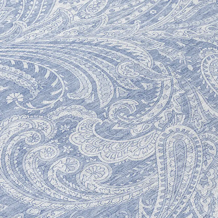 8' Denim Blue Sky Blue And Ivory Round Paisley Washable Indoor Outdoor Area Rug Photo 8