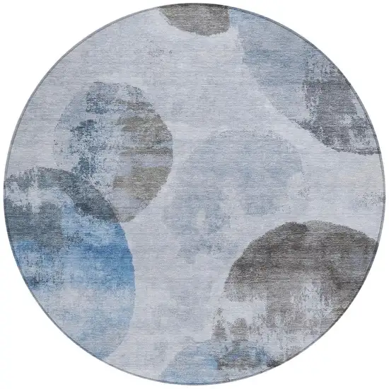 8' Denim Blue Taupe And Ivory Round Abstract Washable Indoor Outdoor Area Rug Photo 4
