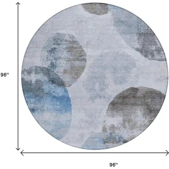 8' Denim Blue Taupe And Ivory Round Abstract Washable Indoor Outdoor Area Rug Photo 3