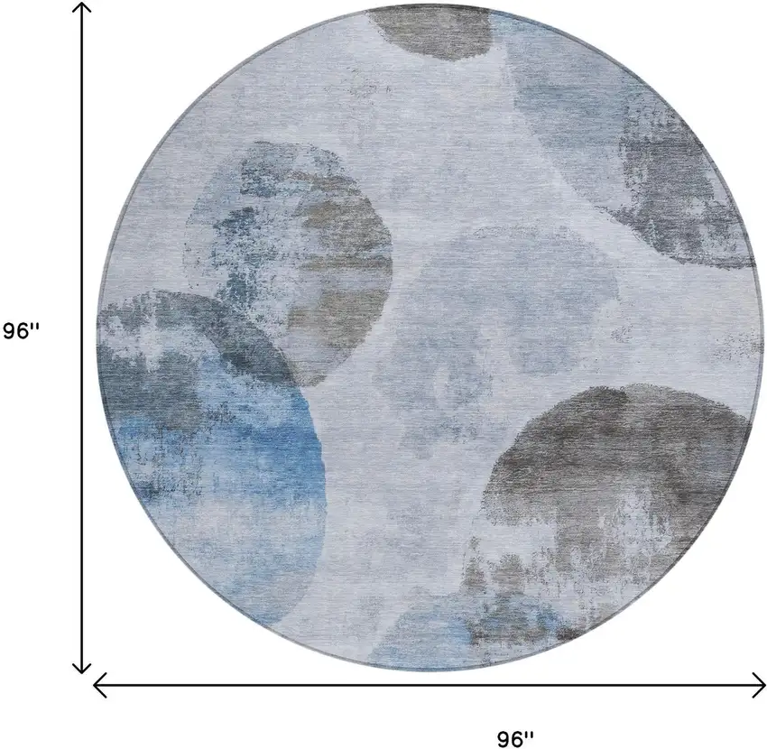 8' Denim Blue Taupe And Ivory Round Abstract Washable Indoor Outdoor Area Rug Photo 3