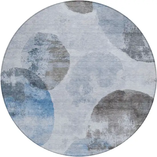 8' Denim Blue Taupe And Ivory Round Abstract Washable Indoor Outdoor Area Rug Photo 2