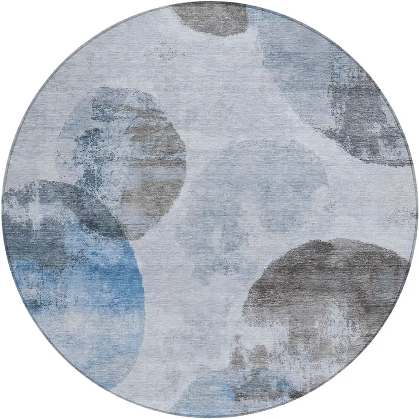 8' Denim Blue Taupe And Ivory Round Abstract Washable Indoor Outdoor Area Rug Photo 2