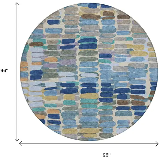 8' Denim Blue Wheat And Beige Round Abstract Washable Indoor Outdoor Area Rug Photo 3