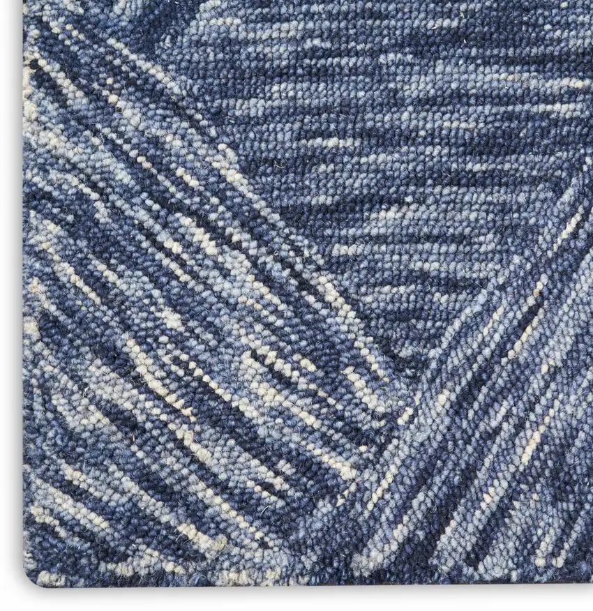 8' Denim Blue and Ivory Wool Geometric Runner Rug Photo 6