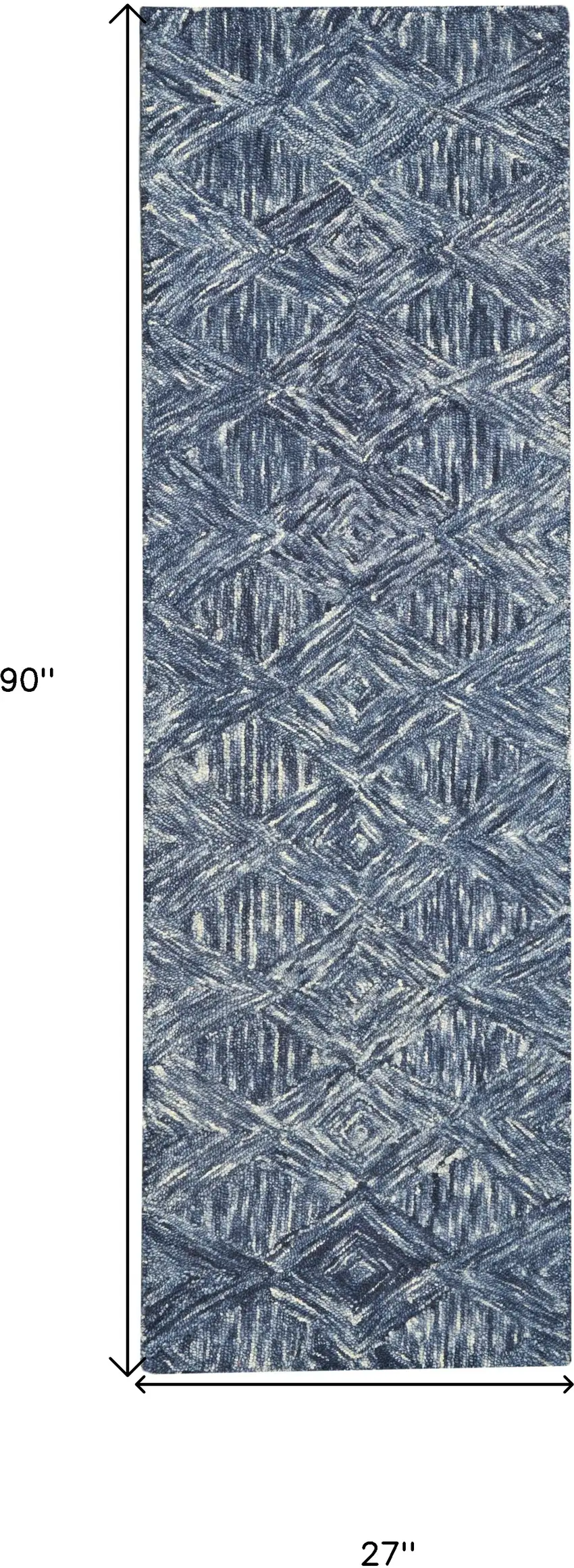8' Denim Blue and Ivory Wool Geometric Runner Rug Photo 3