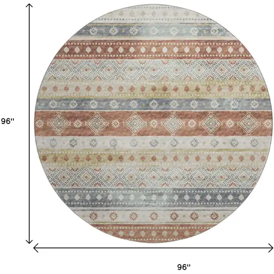 8' Desert Sand Rust And Ivory Tribal Washable Round Rug With UV Protection Photo 3