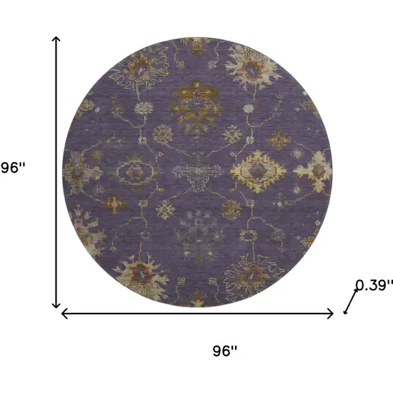 8' Eggplant And Beige Oriental Washable Round Rug With UV Protection Photo 8