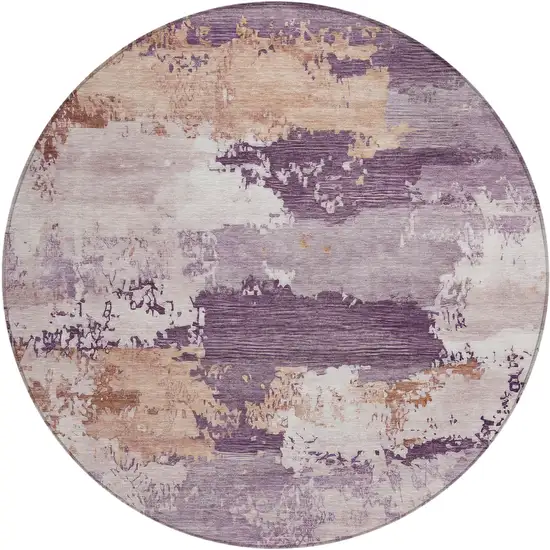 8' Eggplant And Beige Round Abstract Washable Indoor Outdoor Area Rug Photo 1
