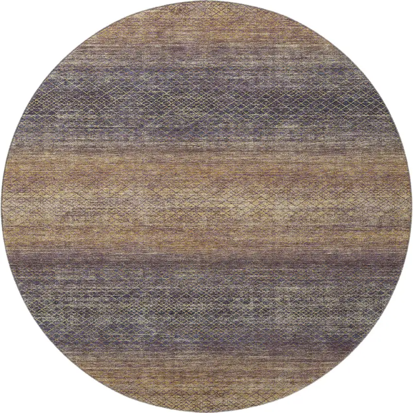 8' Eggplant And Brown Geometric Washable Round Rug With UV Protection Photo 4