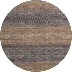 Photo of 8' Eggplant And Brown Geometric Washable Round Rug With UV Protection