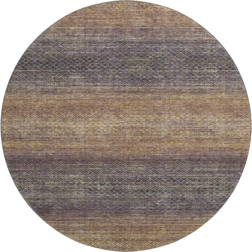 8' Eggplant And Brown Geometric Washable Round Rug With UV Protection Photo 1