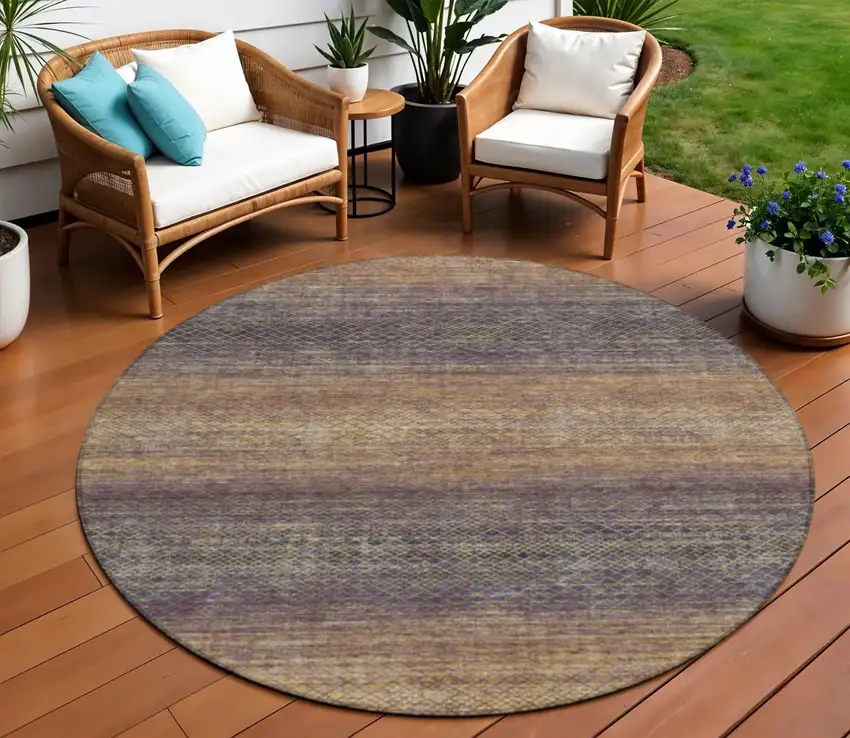 8' Eggplant And Brown Round Geometric Washable Indoor Outdoor Area Rug Photo 2