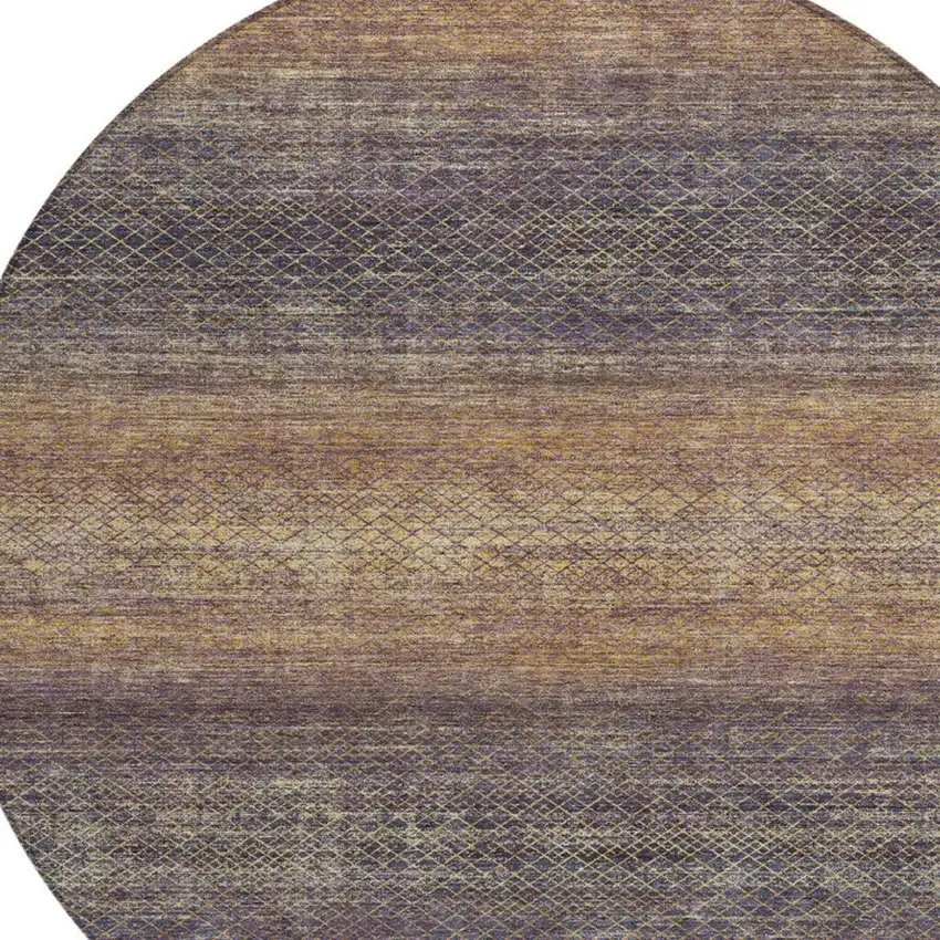 8' Eggplant And Brown Round Geometric Washable Indoor Outdoor Area Rug Photo 8
