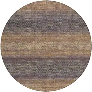 Photo of 8' Eggplant And Brown Round Geometric Washable Indoor Outdoor Area Rug