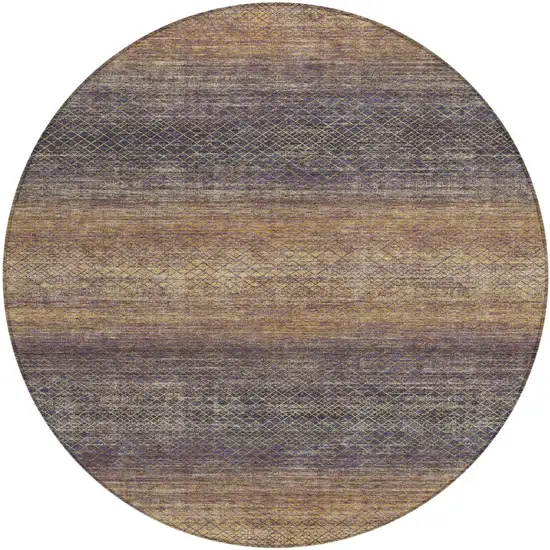 8' Eggplant And Brown Round Geometric Washable Indoor Outdoor Area Rug Photo 1