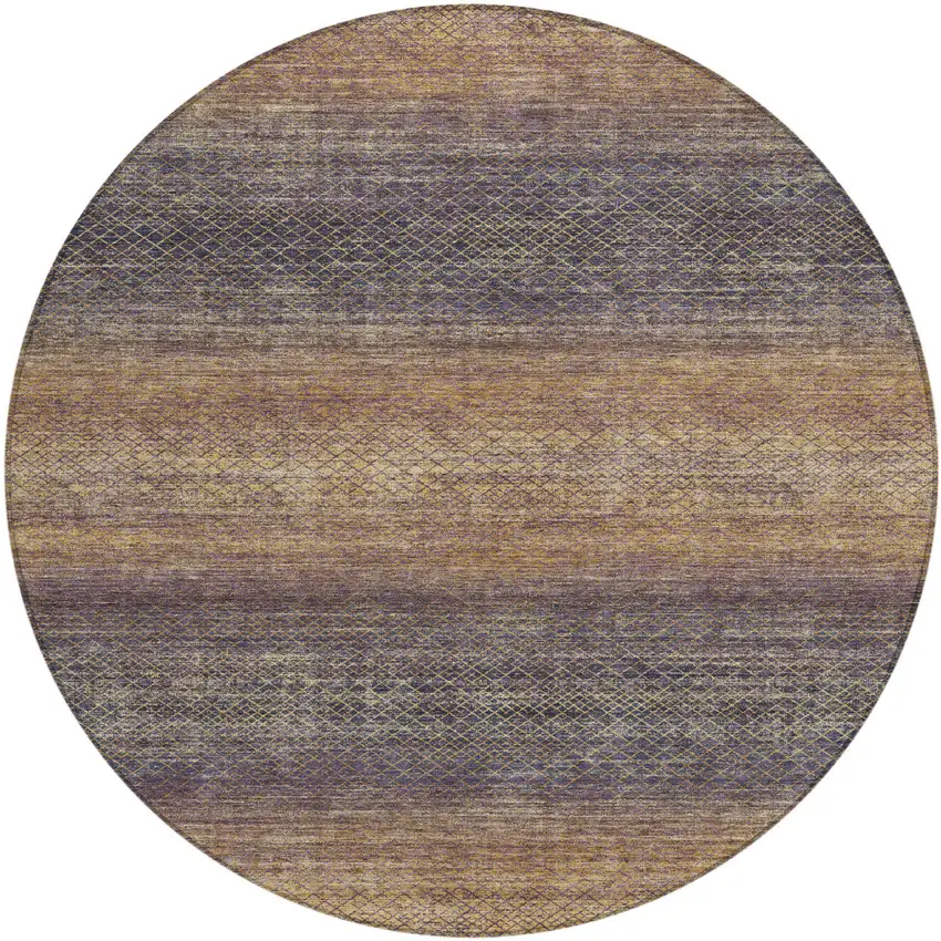 8' Eggplant And Brown Round Geometric Washable Indoor Outdoor Area Rug Photo 1