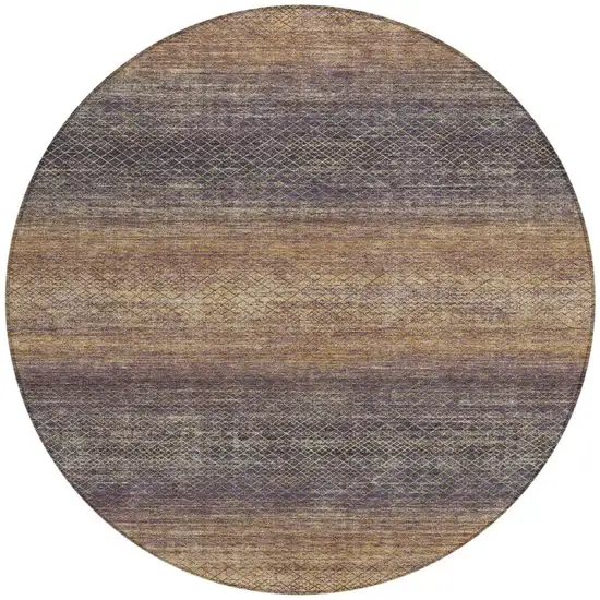 8' Eggplant And Brown Round Geometric Washable Indoor Outdoor Area Rug Photo 3