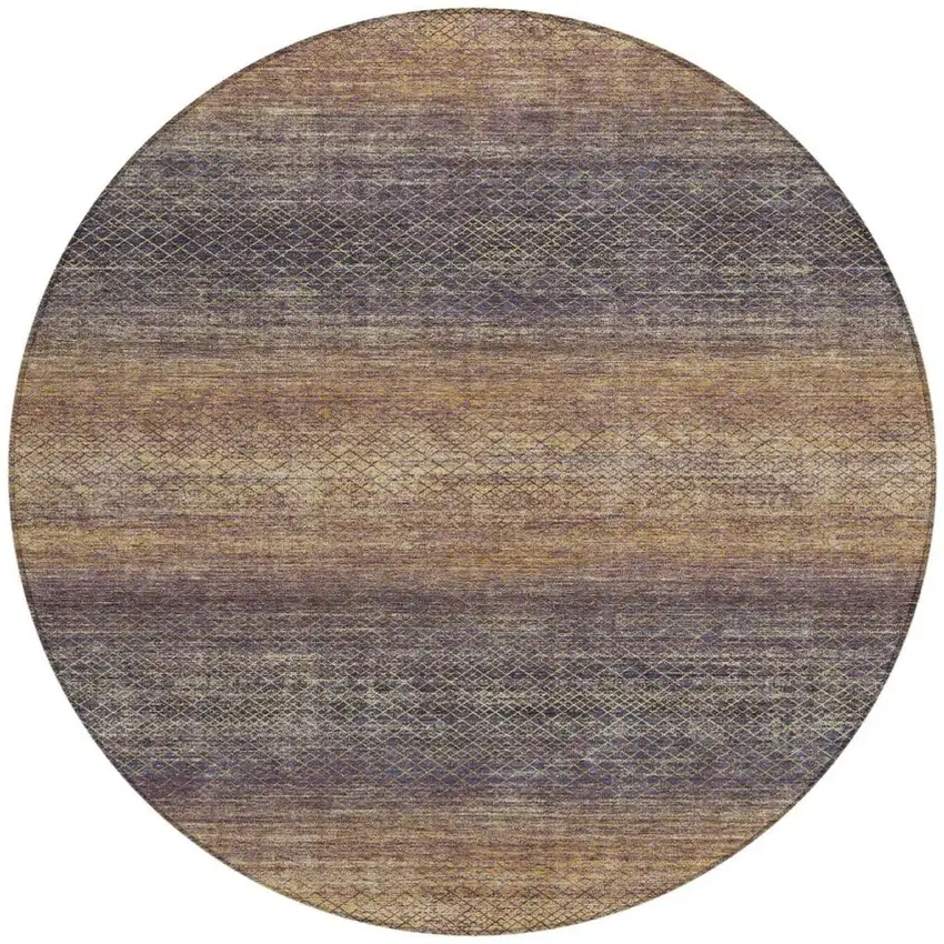 8' Eggplant And Brown Round Geometric Washable Indoor Outdoor Area Rug Photo 3
