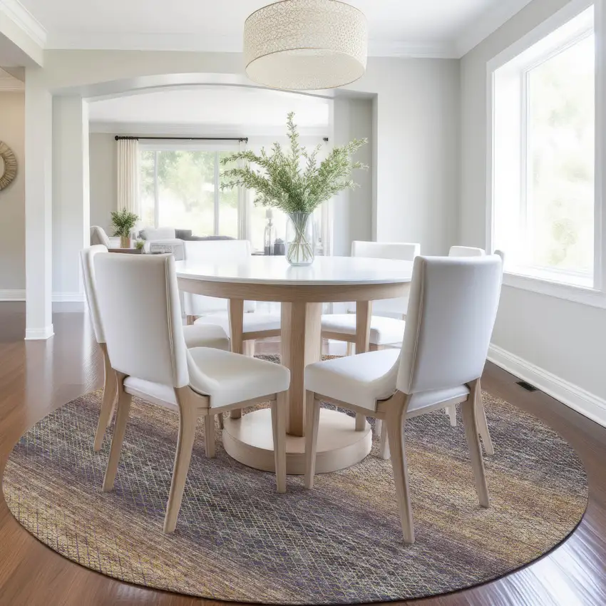 8' Eggplant And Brown Round Geometric Washable Indoor Outdoor Area Rug Photo 6